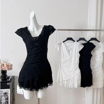 2026 Summer Women's Irregular Lace Dress - Light Luxury, Pure Desire Style, Waist-Cinched Skirt