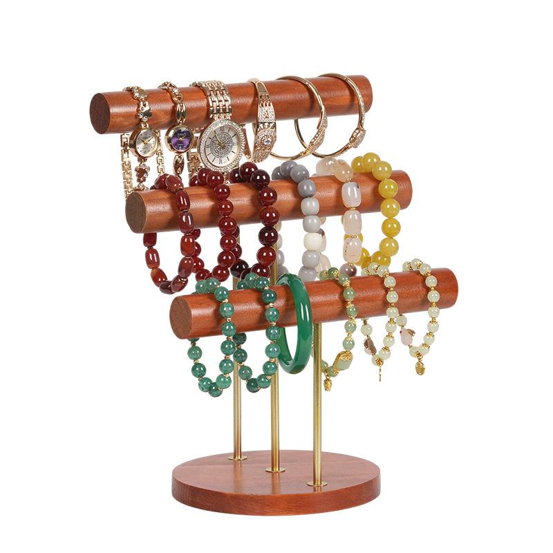 

Solid Wood Large Jewelry Rack Iron Art 3-layer Bracelet Display Rack Bracelet Watch Rack Jewelry Storage Rack 22x14.8x29cm