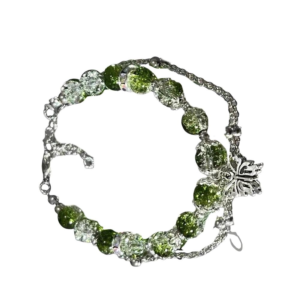 Sweet Green Bead Butterfly Bracelet Modern Fairy Butterfly Bracelet Elegant Green Bead Tassels Style Wristband Charm