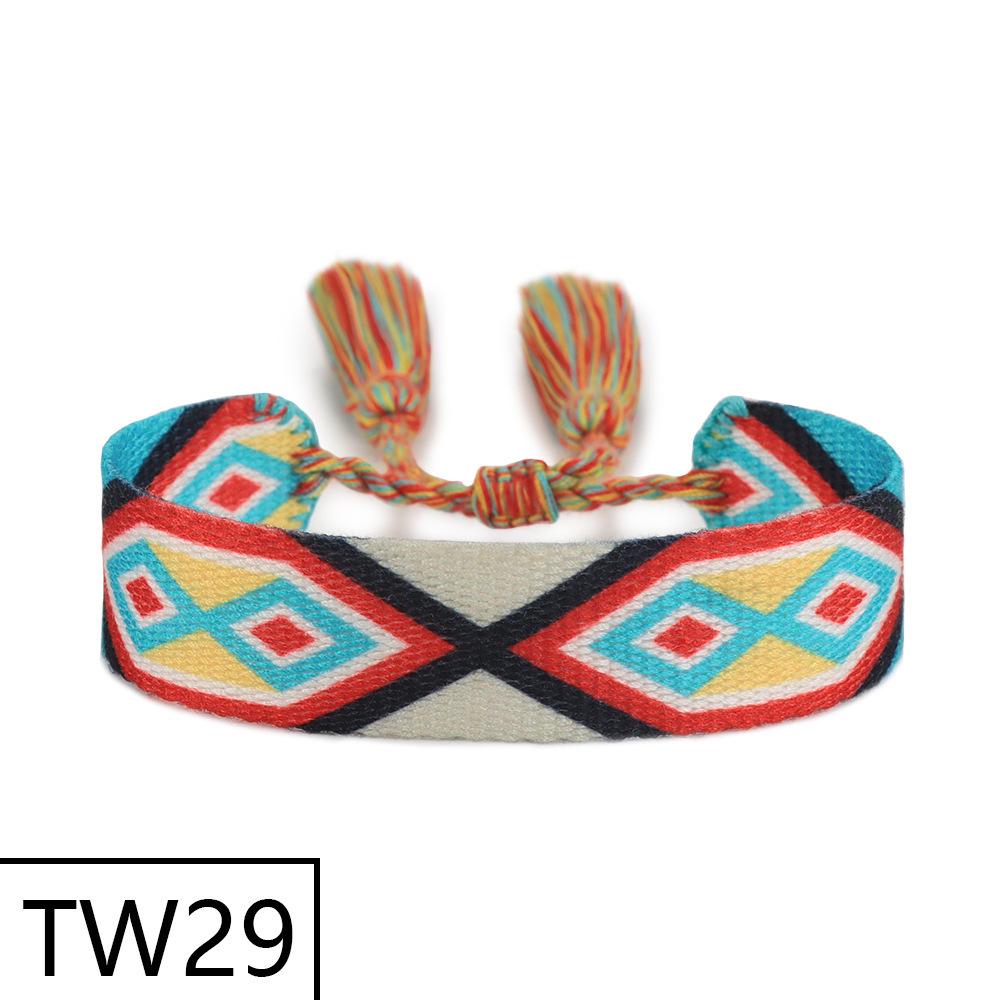 Handmade Bohemian Embroidered Logo Tassel Bracelet - Ethnic Style Friendship Band