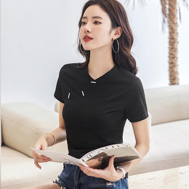 

2025 Slim Fit Women s T-Shirt: Chinese Style, Short-Sleeve, Cotton Top M