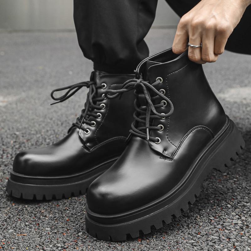 

Thick-soled six-hole short tube heightening low-top Martin boots men s versatile retro British spring and autumn ins single boots 70044-J 44 чорний