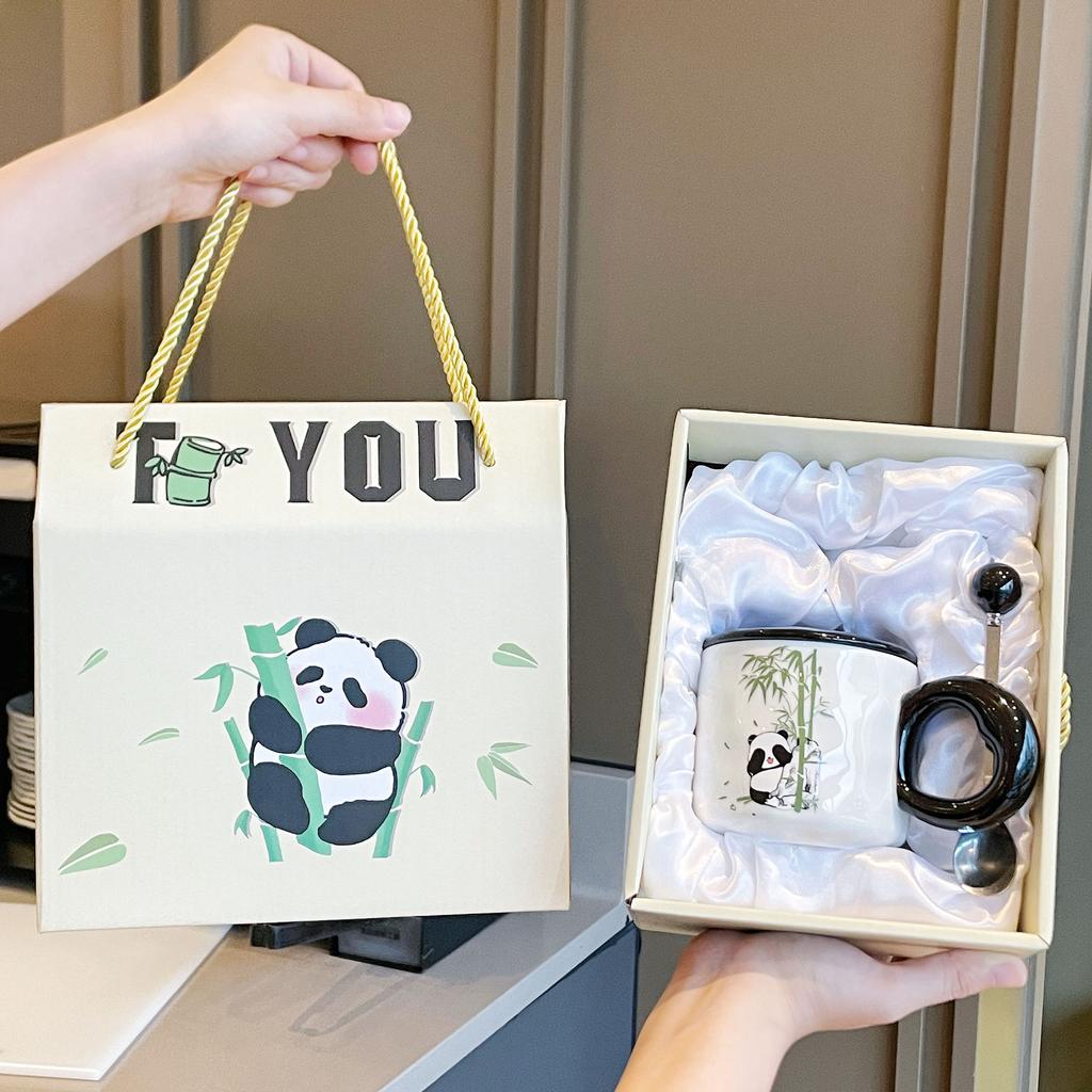 Becher mit Deckel Löffel Neuer Stil Damen Panda Tasse Souvenir Keramik Wasserbecher Kaffeetasse