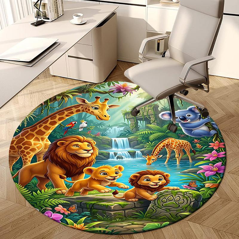 1PC jungle animals Non-Slip Floor Round carpet, Office, family, bedroom, Large Area Rug Indoor Rugs, Durable Polyester-L0422