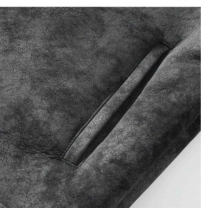 JK2035 Men's Plus Size Leather & Fur Lapel Jacket - Thickened Velvet for Autumn/Winter