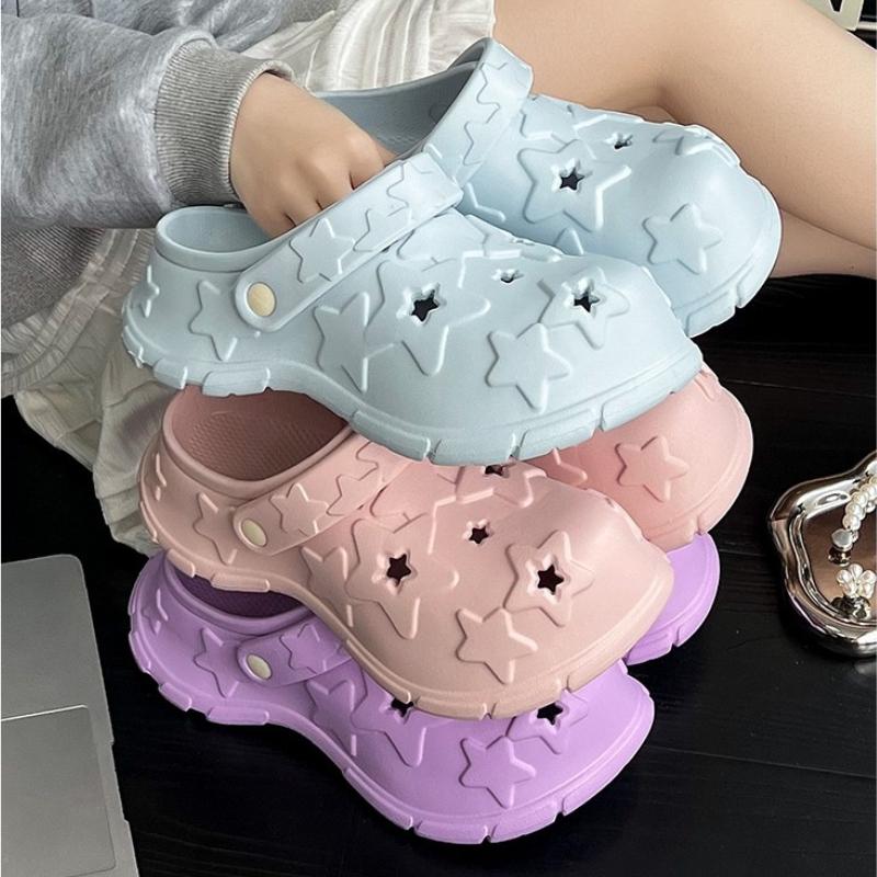 Fashion Women Fashion Clogs Summer Platform Slippers Cute Star Style Home Garden Shoes Thick Sole Girls Home Beach Slides Street Sandals