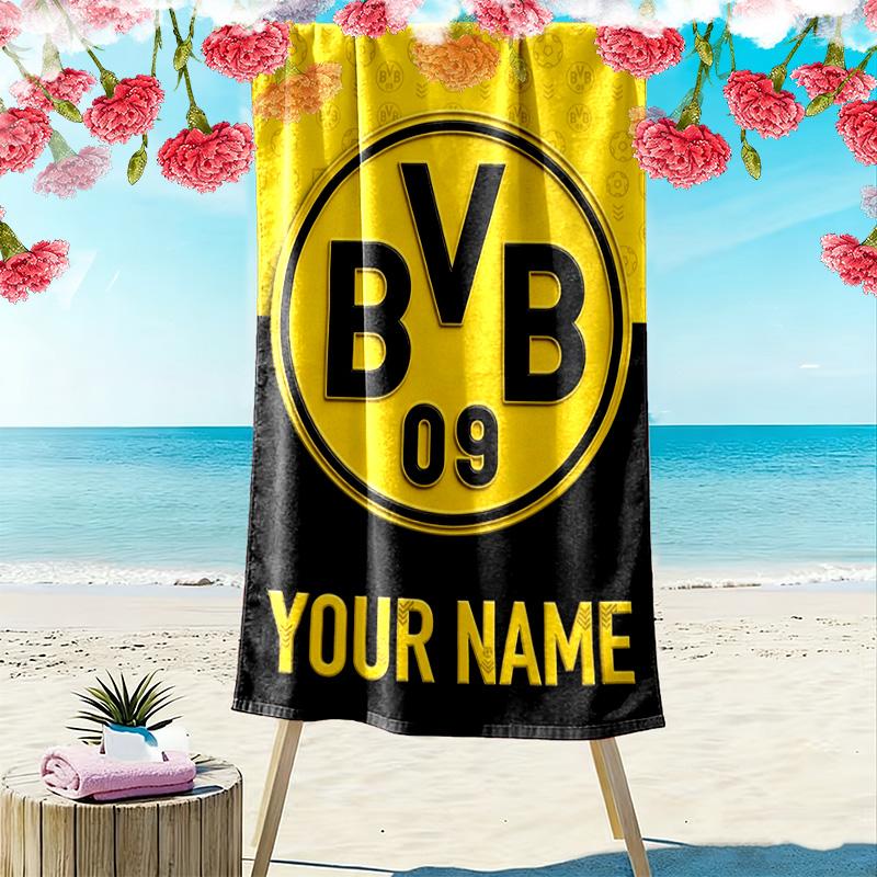 Name Custom Borussia Dortmund Logo Print Beach Towel, Large Soft Quick Dry Towel for Beach Camping Swimming