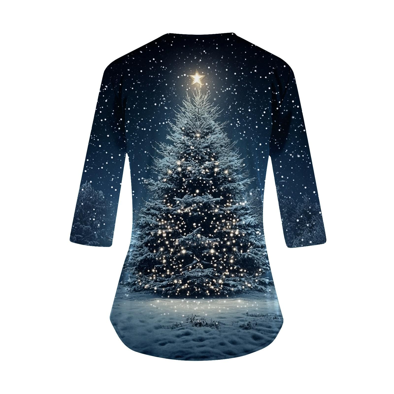 

Fashion V Neck Women s 3/4 Sleeve Overalls Pockets Christmas Print Loose Tops XXXXL червоний