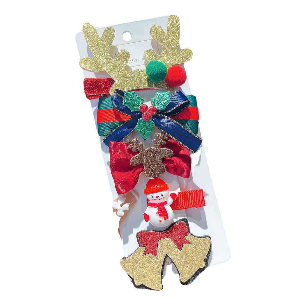 Children's Christmas Reindeer & Santa Hairpin Set: 5 Holiday Bobby Pins & Side Clips