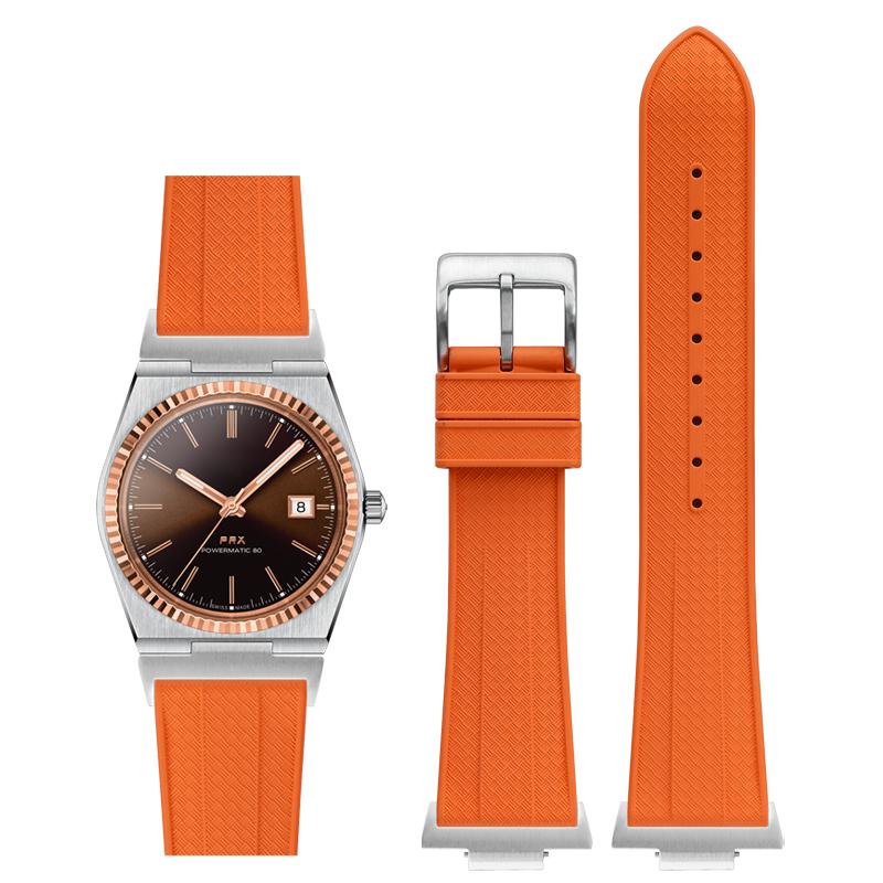 

Фторкаучуковий ремінець для Tissot PRX Powermatic 40 мм, пряжка з нержавіючої сталі, чоловічий, FKM, спортивний, водонепроникний, з системою швидкого заміни, 12 мм 12mm помаранчевий