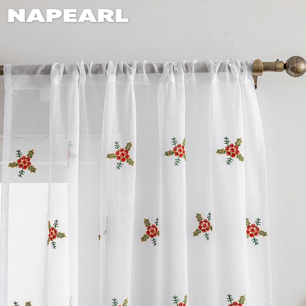 1PC NAPEARL Christmas Style Sheer Curtains Exquisite Embroidered Tulle Curtains for Living Room Bedroom Balcony Window Home Decor