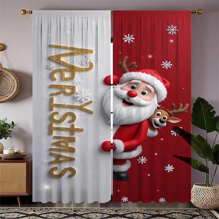 

2 PCS - Christmas tree Christmas snowflake pattern printed curtains Christmas decorations home decorations room decorations 100*130 Grommet Top 1pcs