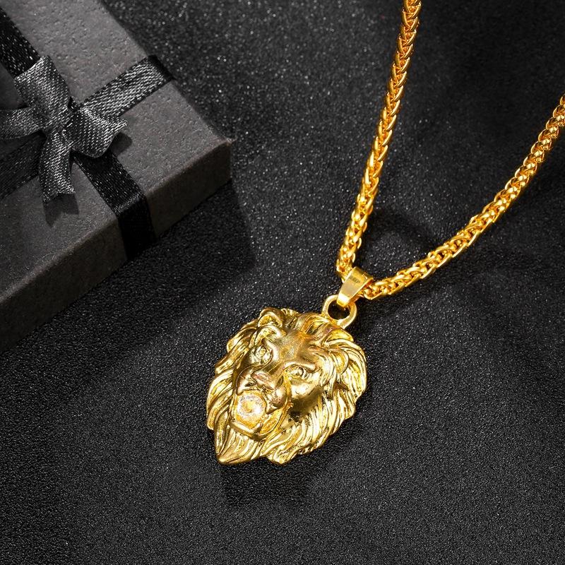 Hip Hop Rock Big Gold Color Lion Head Pendant Necklace For Men Fathers Day Jewelry Gifts