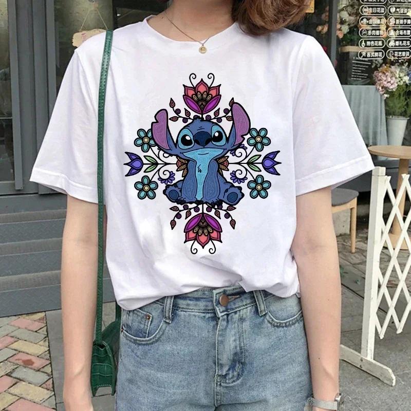 Funny Kawaii Shirt Disney Lilo Stitch Cartoon T Shirt Stitch Cute Manga T-shirt Y2k Graphic Tshirt Top Tee Clothes