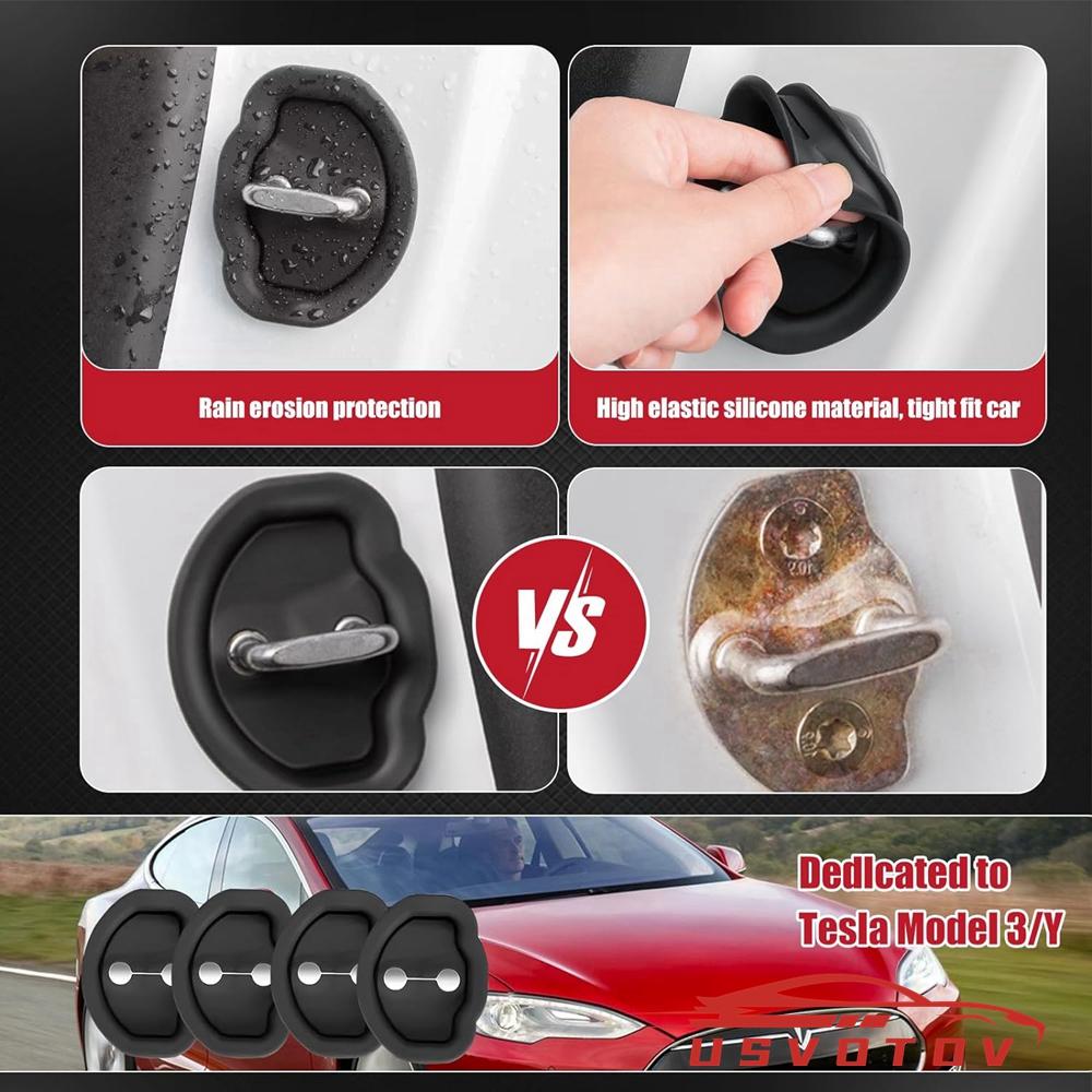 4PCS Car Door Shock Absorber For Tesla Model 3/Y/X/S Flexible Car Door Lock Protector Silicone Car Door Lock Latches Cover
