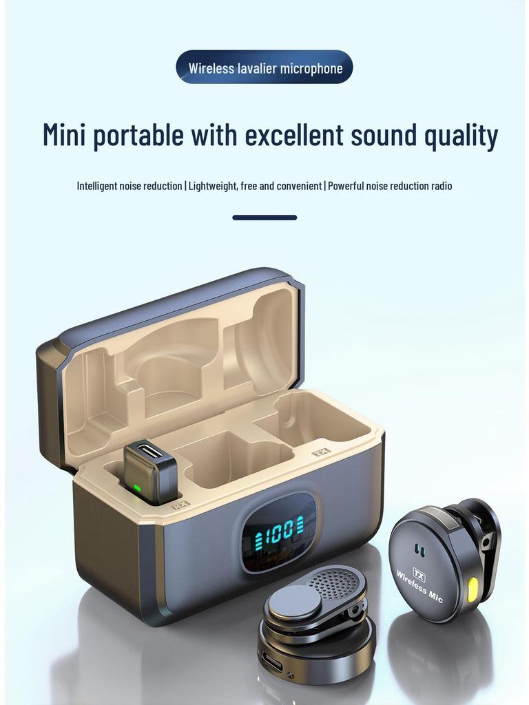 Wireless Lavalier Microphone with Long Battery, Noise Reduction, Digital Display, and Magnetic Charging Case for Live Streaming.
