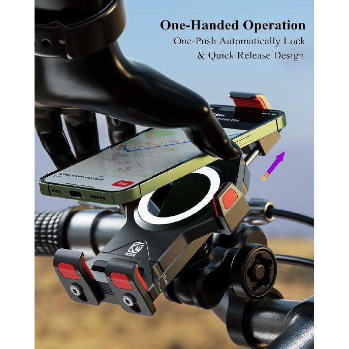 BRCOVAN Aluminum Alloy Motorcycle Phone Mount With Vibration Dampener & High-Speed Secure Lock, Anti-Theft Handlebar Cellphone Holder For Motorcycle