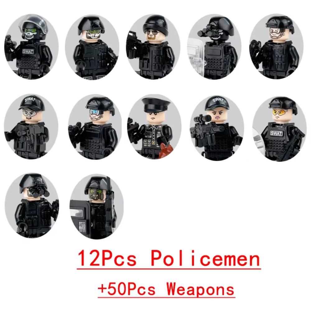 25/50/100ks Vojenské zbraně SWAT Zbraň Dělo Voják Armáda Policejní klobouk Stavebnice Figurka Příslušenství Modelové kostky DIY Hračka