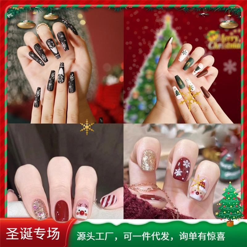 Winter Sweet Cartoon Christmas Wearing Nails Snowflake Santa Claus Nail Art Fake Nail Patch Christmas Collection