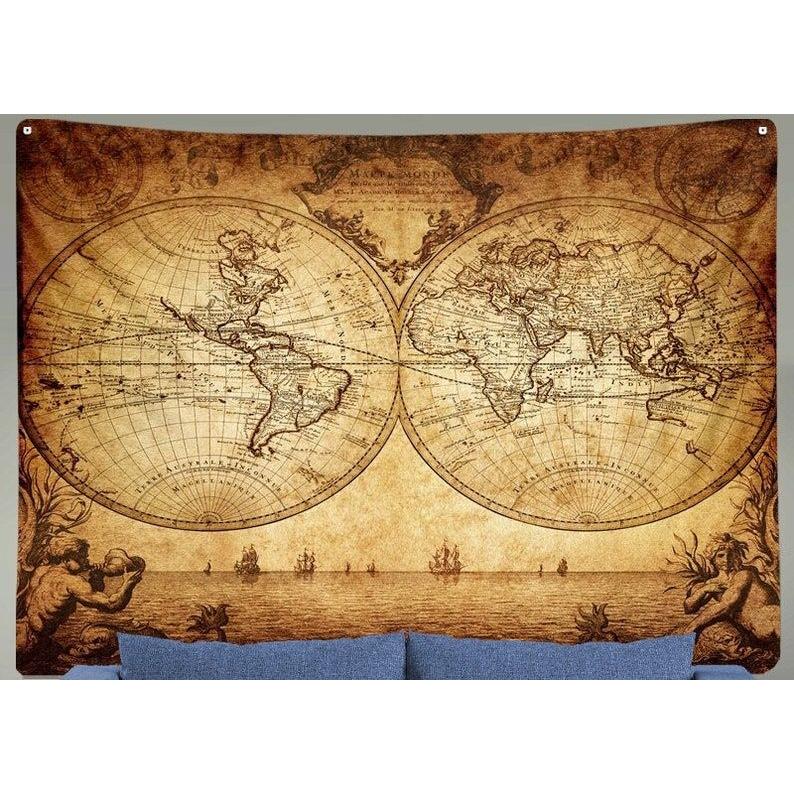 Tapestry antique map of the world ancient sea 75x100