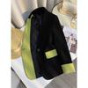 Trendy Slim Fit Black Blazer Spring Autumn Casual Chinese Style Contrast Suit Jacket