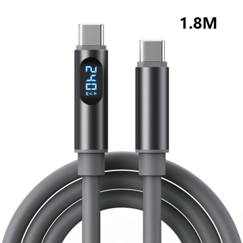 240W Multifunctional Led Digital Display Usb C To Usb C Fast Charging Cable, Soft Silicone Type C Charger Cord For Laptop Phone