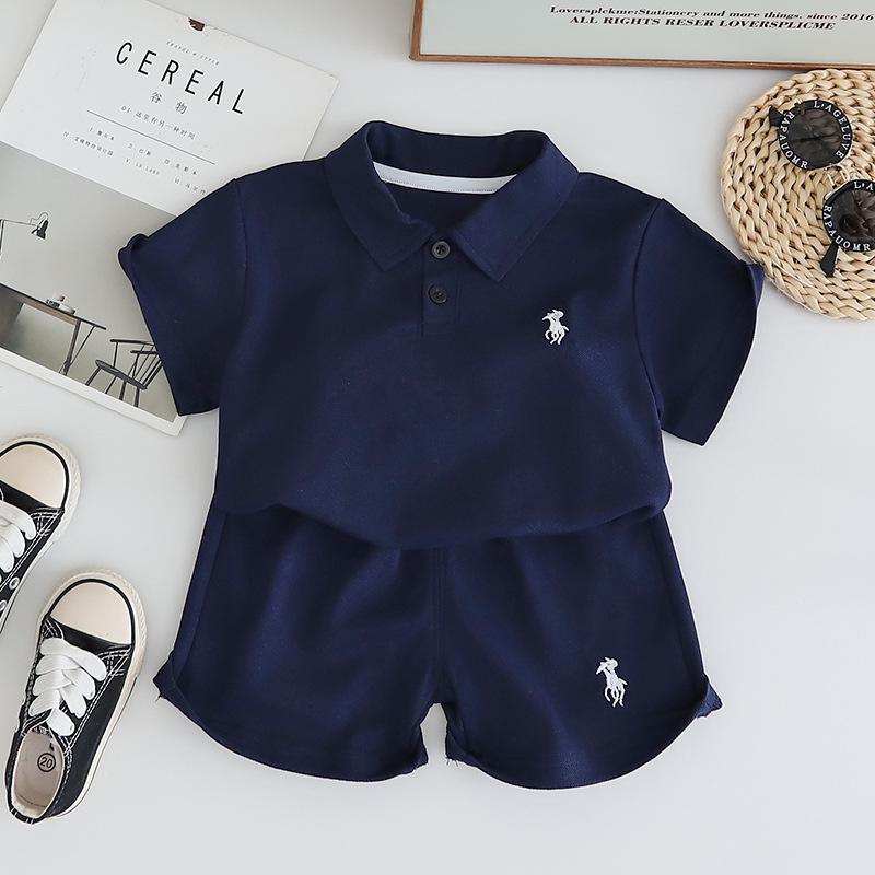 Children's Set Summer Children's Wear Boys' Summer Polo Shirt Thorn Sports Embroidery Set T-shirt+Shorts Two Piece Set