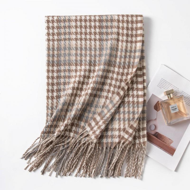Womens Thickened Houndstooth Scarf With Contrast Colors Warm Winter Wrap Daily Wear Office Style