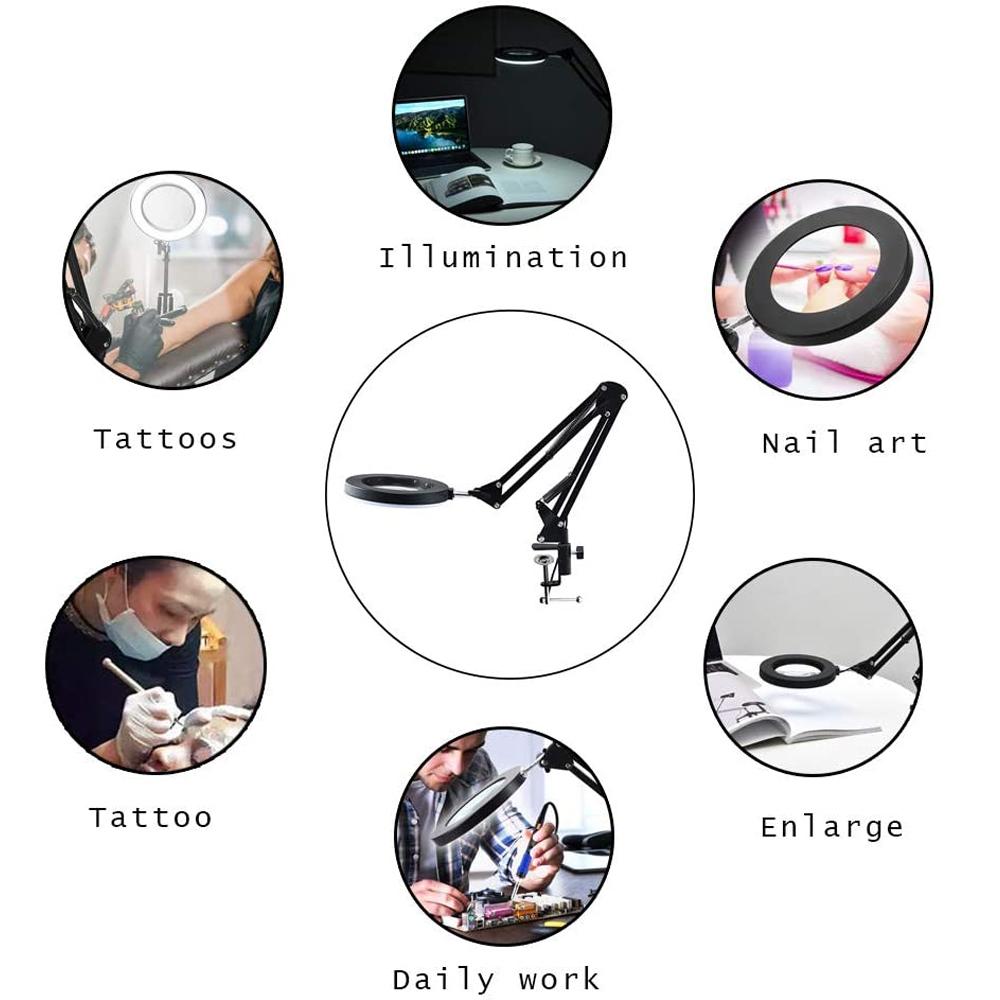 8X 64 LED NEW Illuminated Magnifier USB 3 Colors LED Magnifying Glass for Soldering Iron Repair/Table Lamp/Skincare Beauty Tool