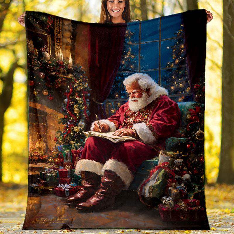 Christmas Santa Claus Theme Printed Blanket - Perfect for Couch, Bed, Travel & Outdoor Use | Machine Washable, Cozy & Durable.