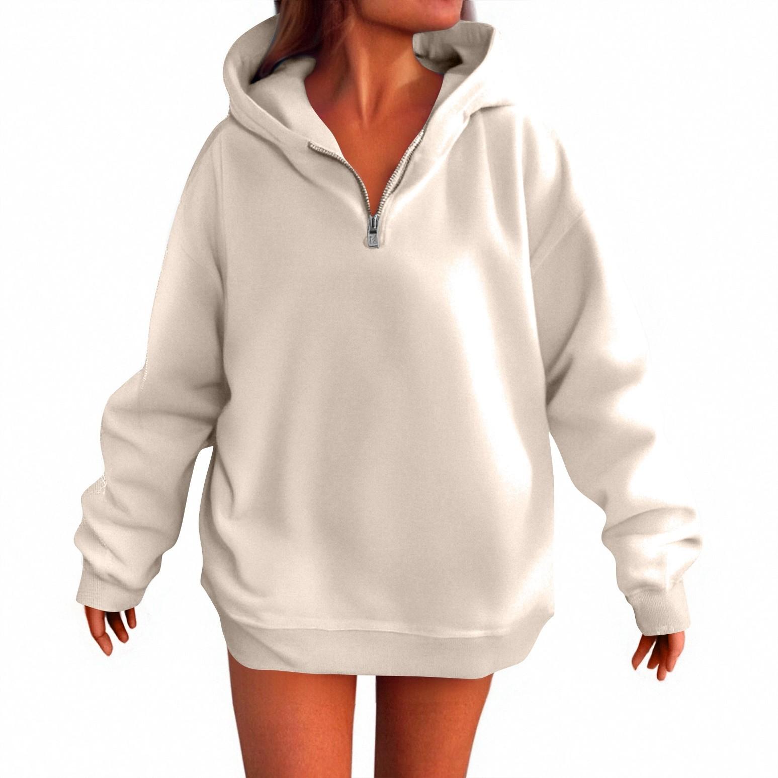

Women s Fashion Casual Long Sleeve Solid Color Hooded Sweatshirt Tops L бежевый