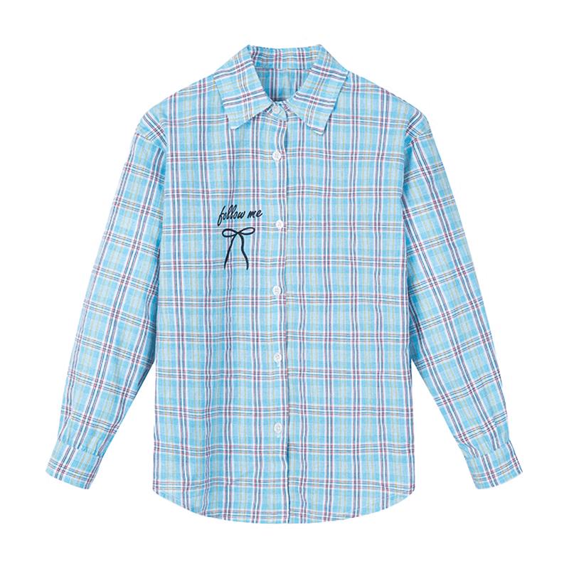 Girls  Sweet Plaid Long-Sleeve Shirt 160