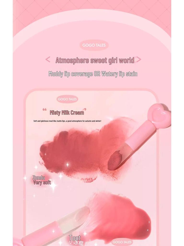Gogotales Double-Ended Lip Gloss: Long-Lasting, Moisturizing Lip Mud & Mirror Water Light Lipstick