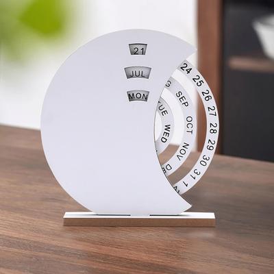Rotatable Wooden Perpetual Desk Calendar with Base Heavy Duty Date Week Month Display Home Office Bedroom Desktop Calendar Decoration