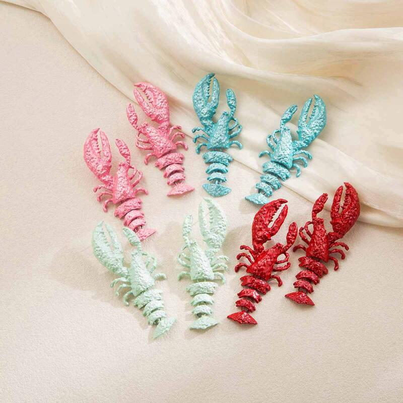 Exaggerated Multi-Color Baked Paint Crayfish Earrings for Women Ladies New Beach Vacation Pendant Earrings Jewelry Accessories