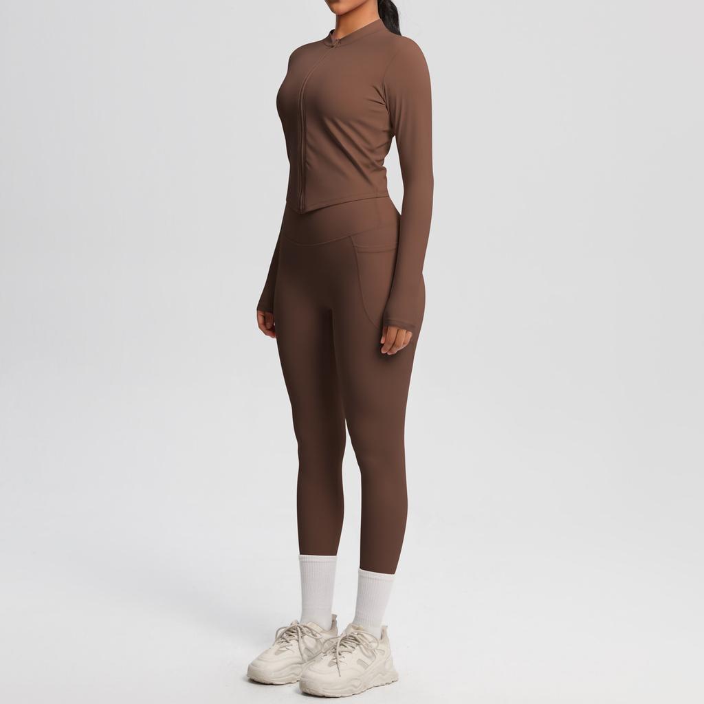 Naked double-sided grinding tight long-sleeved yoga suit outdoor running thin fitness pants sports suit women