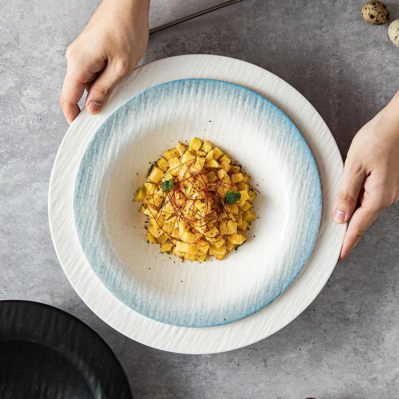 Western Quicksand Large Soup Plate, Deep Dish, Household Salad Plate, Vegetable Plate, Soup Noodle Bowl, Ceramic Restaurant Hotel Tableware