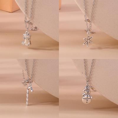 Alloy Christmas Necklace: Snowflake, Snowman & Candy Cane Charms