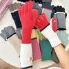 Korean Color Blocked Long Gloves for Students Winter Warm Touch Screen Five Finger Gloves for Couple Skiing and Cycling Gloves