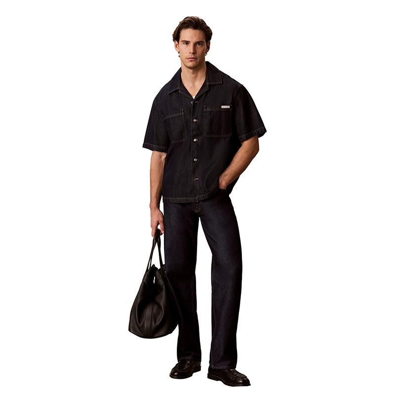 Calvin Klein Jeans Lyocell Blend Vintage American Cuban Collar Short Sleeve Denim Shirt Men shirts 4RG733G