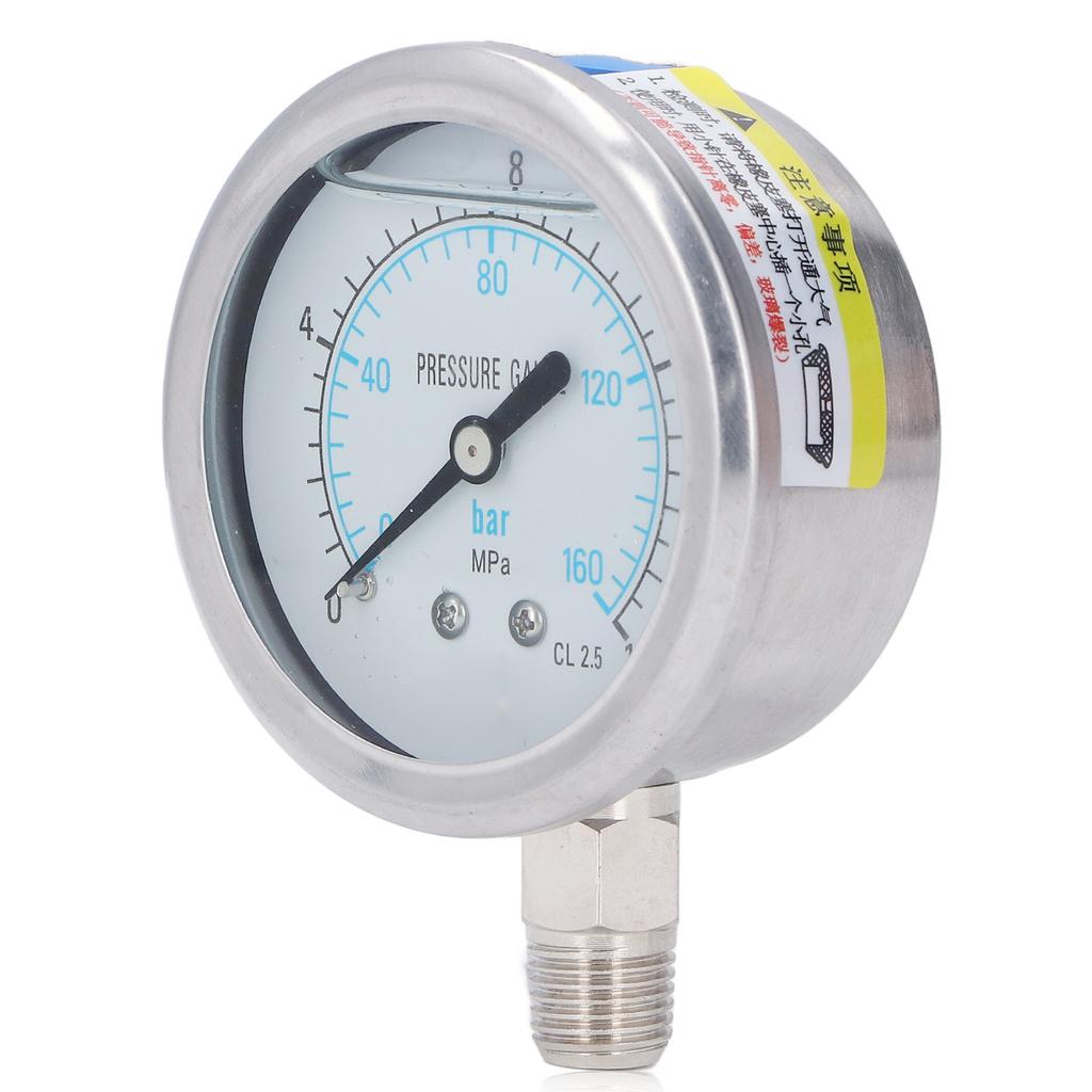 Pressure Gauge Stainless Steel 1 4in NPT Oil Water Vacuum Pressure Meter for Household Industrial 0 16Mpa