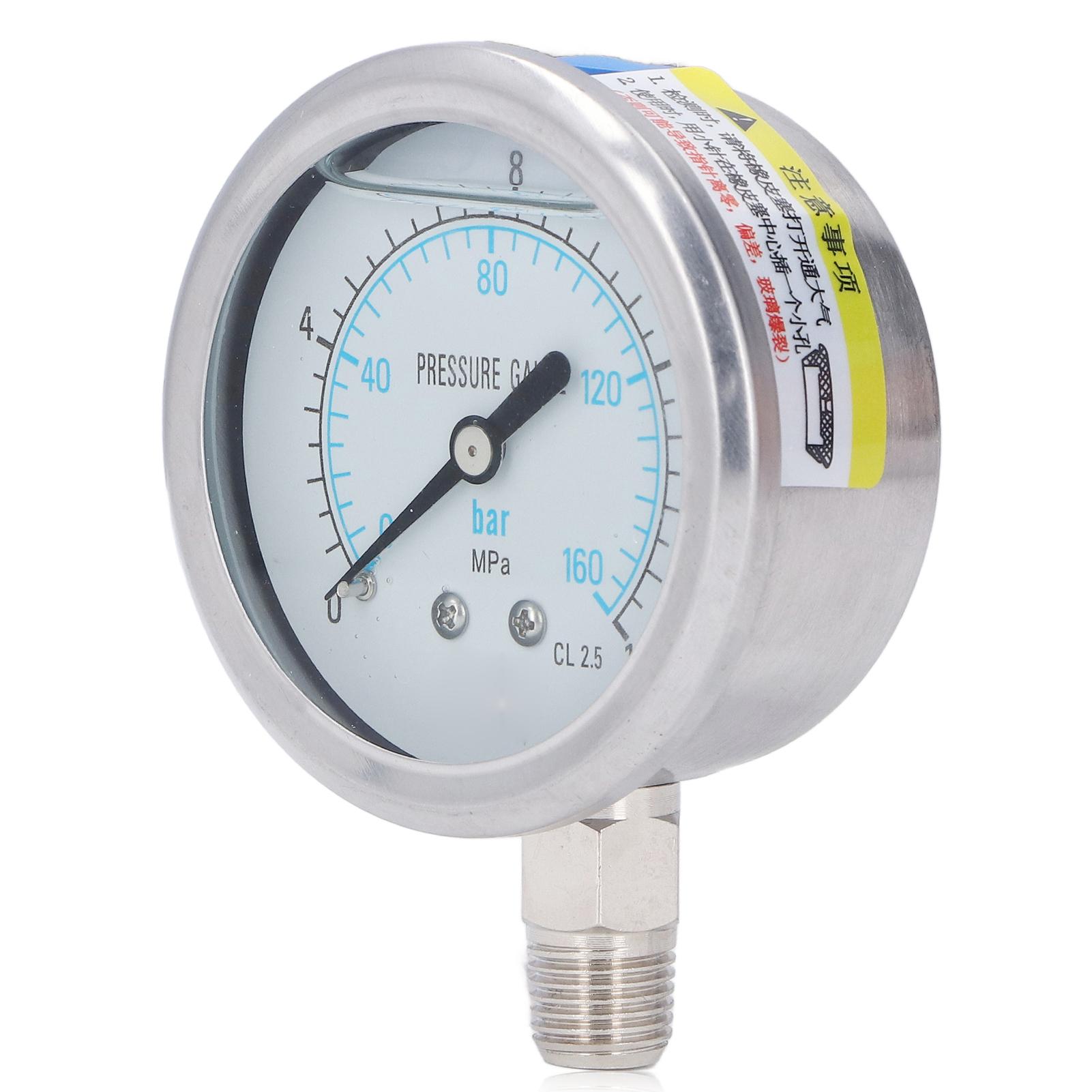 

Pressure Gauge Stainless Steel 1 4in NPT Oil Water Vacuum Pressure Meter for Household Industrial 0 16Mpa