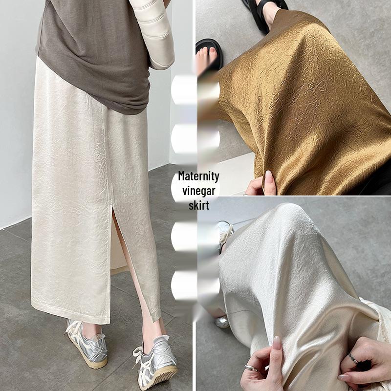 

Maternity Gold Foil Pleated Satin Dress with Tummy Support M