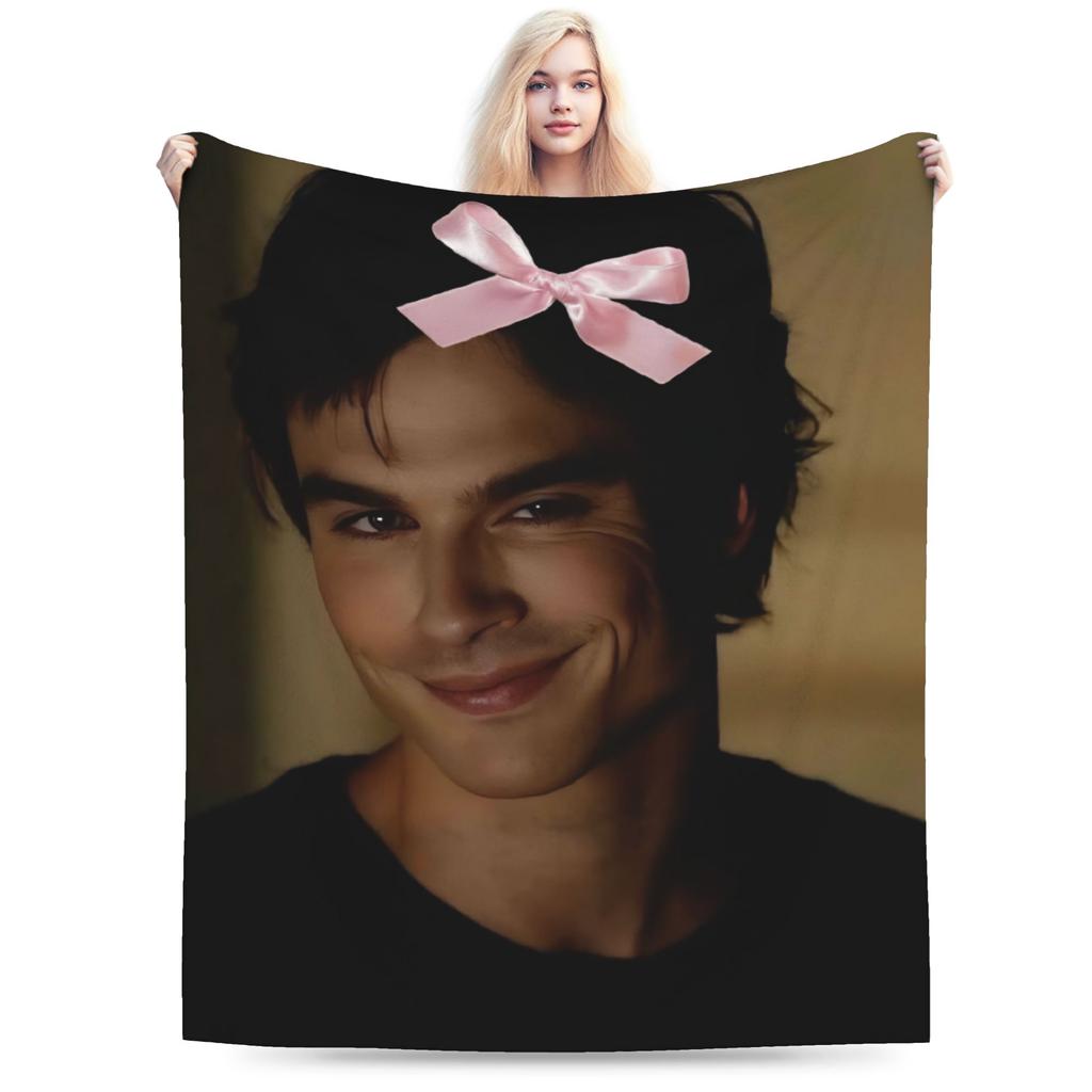 Damon Salvatore The Vampire Diaries Coperta Pile Autunno/Inverno Ian Somerhalder Coperta Ultra-Morbida per Casa Tappeto Pezzo