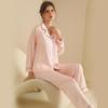 Koreanischer Stil Gestreiftes Damen-Langarm-Eisseiden-Pyjama-Set Cardigan
