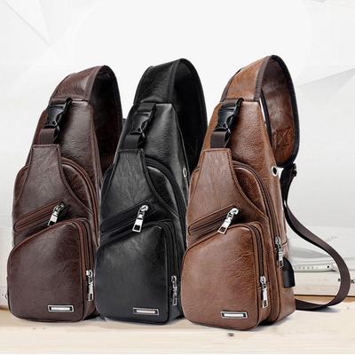 USB Data Cable Charging Chest Bag Casual Fashion Shoulder Bag PU Outdoor Sports Men's Bag