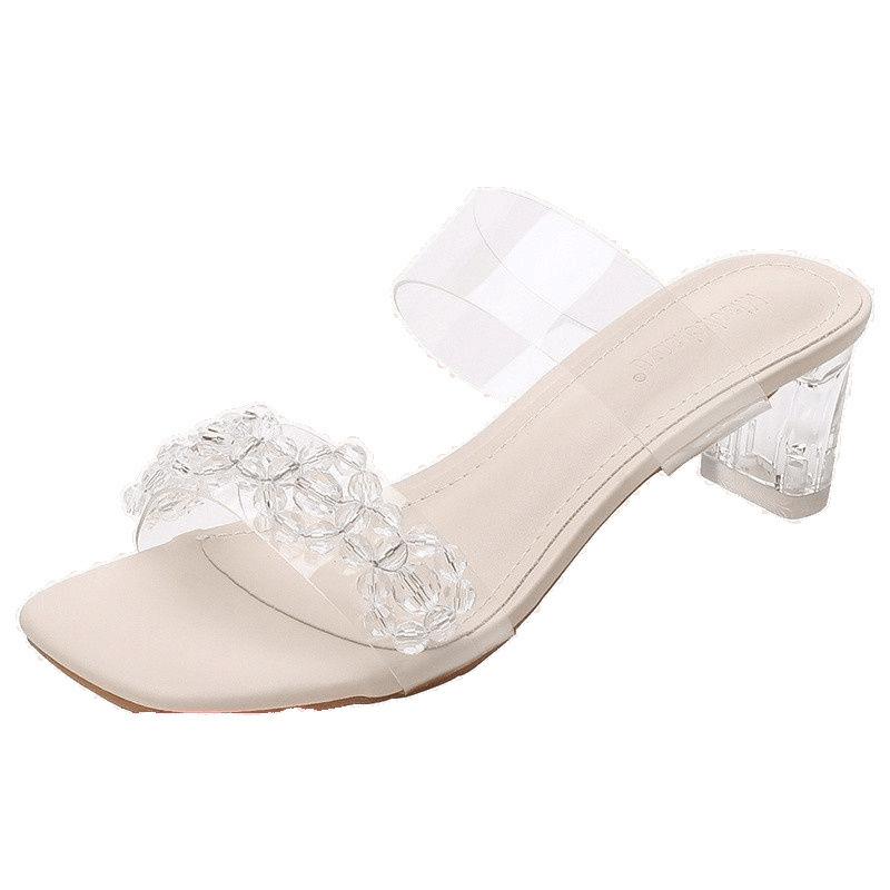 Kristalltransparente Sandalen Damen Dicke Ferse Neu Sommer Fee Französische High Heel Sandalen Temperament Coole Slipper Draußen