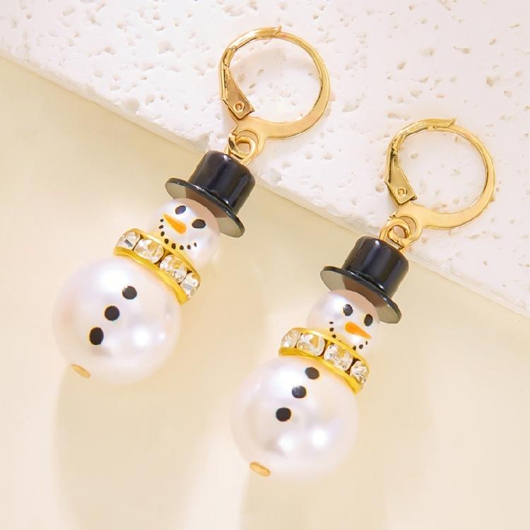 Fashionable Christmas Snowman Hoops Earrings With Crystals Details for Trendy Ladies New Year Fashion Special Gifts