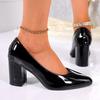 Fashion Shoes for Women Mid Heel Office Lady Pumps PU Leather Black Pointed Toe High Heels Ladies  Footwear Zapatos De Mujer
