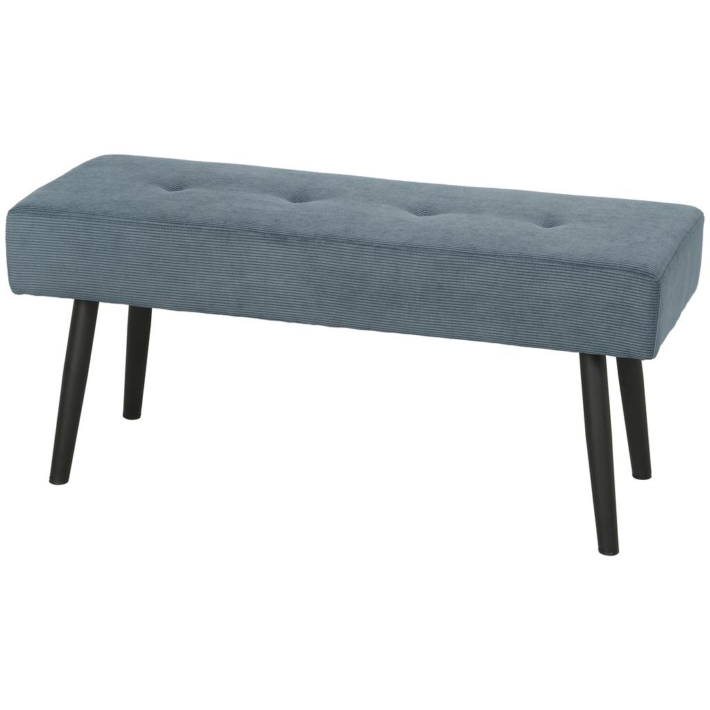 Upholstered Bedroom Entryway Bench, Modern Corduroy Tufted End of Bed Bench with Padded Seat and Steel Legs, Blue
